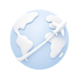 A small plane circling a pale blue globe